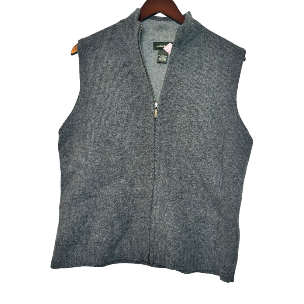 Vintage Eddie Bauer Wool Sweater Vest Gray Zipper Zip Up Preppy Old Money Sz XL